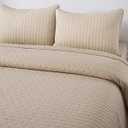 Soul & Lane Pure Bliss 100% Cotton Beige 2-Piece Quilt Set with Stitching (Twin) | with 1 Sham Pre-Washed Machine Washable Medium Weight Bedspread Coverlet