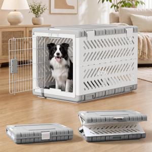 36" L Travel Dog Crate -Collapsible Dog Crate for Large/Medium Dogs, No Tools Required with Space Saving Design,Portable Foldable Dog Carrier with 2 Smooth Wheels,Handles for Easy Moving,Grey