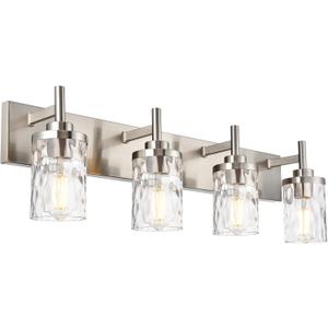Bathroom Vanity Lighting Fixtures 4 Lights,Brushed Nickel Bathroom Vanity Lights with Clear Hammered Shade Wall Sconce Lighting Modern Farmhouse Bath Lighting