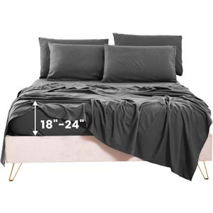 Bedlifes Extra Deep Pocket King Sheets 18-24 Inch-Fits Up to 24" Mattress 1800 Thread Count Egyptian Sheets Set-100% Microfiber Cooling Breathable Soft Luxury 4 Pieces-(Dark Grey)