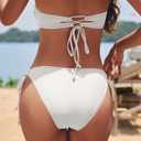 YACUN Women's 2 Piece Strapless Bandeau Bikini Set U-Wire Cheeky Bathing Suit Lace up Swimsuits (L, White)