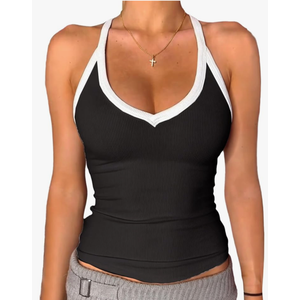 Danysu V Neck Racer Back Tank Top for Women Padded Ribbed Long Tank Fitted Basic Cami Tops XL