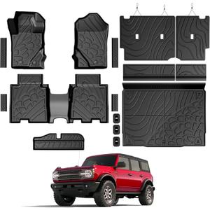 Floor Mats for Ford Bronco 2021-2026, All Weather Floor Mats Trunk Cargo Liner with Backrest Protectors and Door Sill Guards Accessories, Full Coverage Set (Fit 4 Door Models)