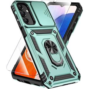 SunStory Phone Case for Samsung Galaxy A15 5G Case with HD Screen Protector & Slide Camera Cover & Rotated Ring Kickstand, [Military-Grade] Phone Case for Galaxy A15 5G (Green)