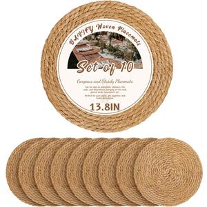 2 x 13.8 in Round Woven Placemats Plate Chargers Set of 10, Rattan Wicker Table Mats Chargers for Dinner Plates Boho Farmhouse Rustic Place Mats for Dining Table Decor