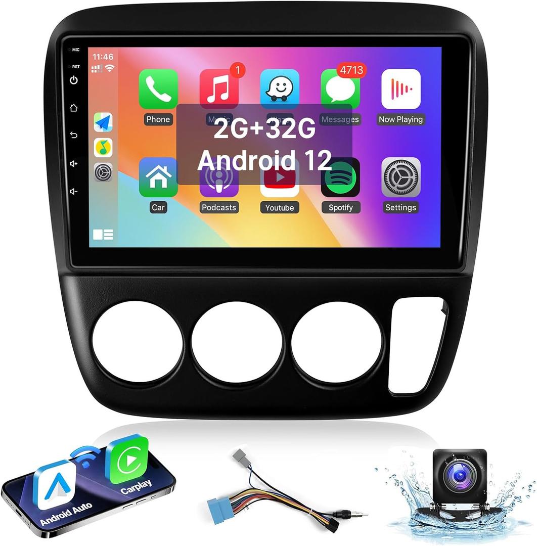 Leadfan Car Stereo for Honda CRV 1997 1998 1999 2000 2001 Radio with Wireless Carplay Android Auto, Audio Receivers 9'' Touch Screen in-Dash Bluetooth WiFi GPS Navigation SWC Backup Camera Manual AC