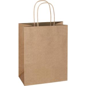 Mlyta 200 Pack 8x4.75x10 Inch Plain Medium Brown Kraft Paper Gift Bags with Handles Bulk for Goodie, Party Favor Brithday Grocery Shopping, Small Business Wedding Retail Craft Treat, Merchandise Sacks, 1 Count