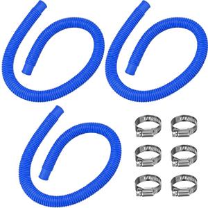 1.5 x 41 Pool Pump Replacement Hose, 2-Pack Above-Ground Pool Hoses with 4 Stainless Steel Clamps, Compatible with Intex, Coleman, Summer Waves Pool Pumps & Filters (3 PACK Blue)