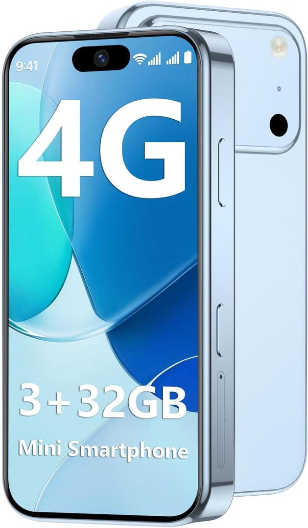 Mini Phone 4G Unlocked 3+32GB Mini Smartphone with 3.7'' HD Touch Screen 2000mAh Battery Compact Backup World's Smallest Phone for Kids & Students GPS Dual SIM Face ID Blue | 4G Unlocked 3+32GB