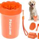 Professional 7 in 1 Dog Paw Cleaner for Dogs & Cats - Includes 1 Portable Paw Washer, 1 Bath Brush, 2 Dog Toothbrushes and 3 Absorbent Towels Note: Fits Paws 1.5 to 2.5 Inches Wide (Orange, Medium)