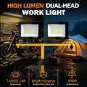 LED Work Lights with Stand, 21000 Lumen, 2-Head Adjustable Work Light, Waterproof Foldable Tripod, 6,500 Kelvin, Extended Cord for Outdoor & Indoor Job Sites, Workshops, Construction, Garage Lighting