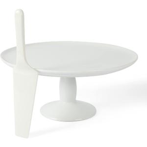 Martha Stewart 12" x 5.7" Stoneware Cake Stand W/Server - White