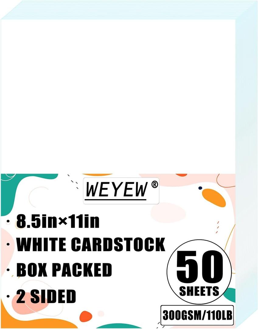 50 Sheets 110lb White Cardstock, 8.5" x 11", Heavyweight Bright White Paper Greeting Cards DIY Craft Card Making, 110LB Cover 300 GSM
