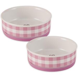 Bone Dry Ceramic Food Bowls, Non-Slip & Dishwasher Safe, Medium Set, 6x2 Pansy Check