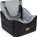 JOEJOY Elevated Dog Car Seat for Small/Medium Dogs up to 35 lbs, Memory Foam Booster Seat with Detachable Washable Cover, Travel-Safe Car Bed with Safety Belts & Storage Pockets, Grey