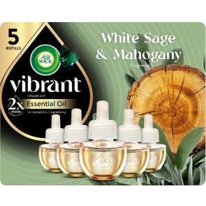 Air Wick Plug in Scented Oil Refill, 5ct, White Sage & Mahogany, Air Freshener, Essential Oils