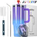 40 oz Shiny Tumbler with Handle and Straw,Stainless Steel Tumbler with Lid and Straw,Insulated Travel Mug(Cold for 34 Hours),Water Bottle for Iced Tea,Coffee (Purple)