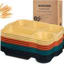 Pinkunn 12 Pcs 13'' Large Divided Plates Reusable Unbreakable Wheat Straw Plates 5 Compartment Lunch Trays Bulk Microwave Dishwasher Safe Food Portion Control Plates(Orange,Yellow,Green,Blue)