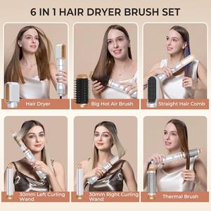 6 in ONE Blow Dryer Brush,Air Curling Iron Round Brush Blow Dryer 800W,Ionic Hair Dryer Brush for Women, Hot Air Brush Hair Styling Tools 100-120V