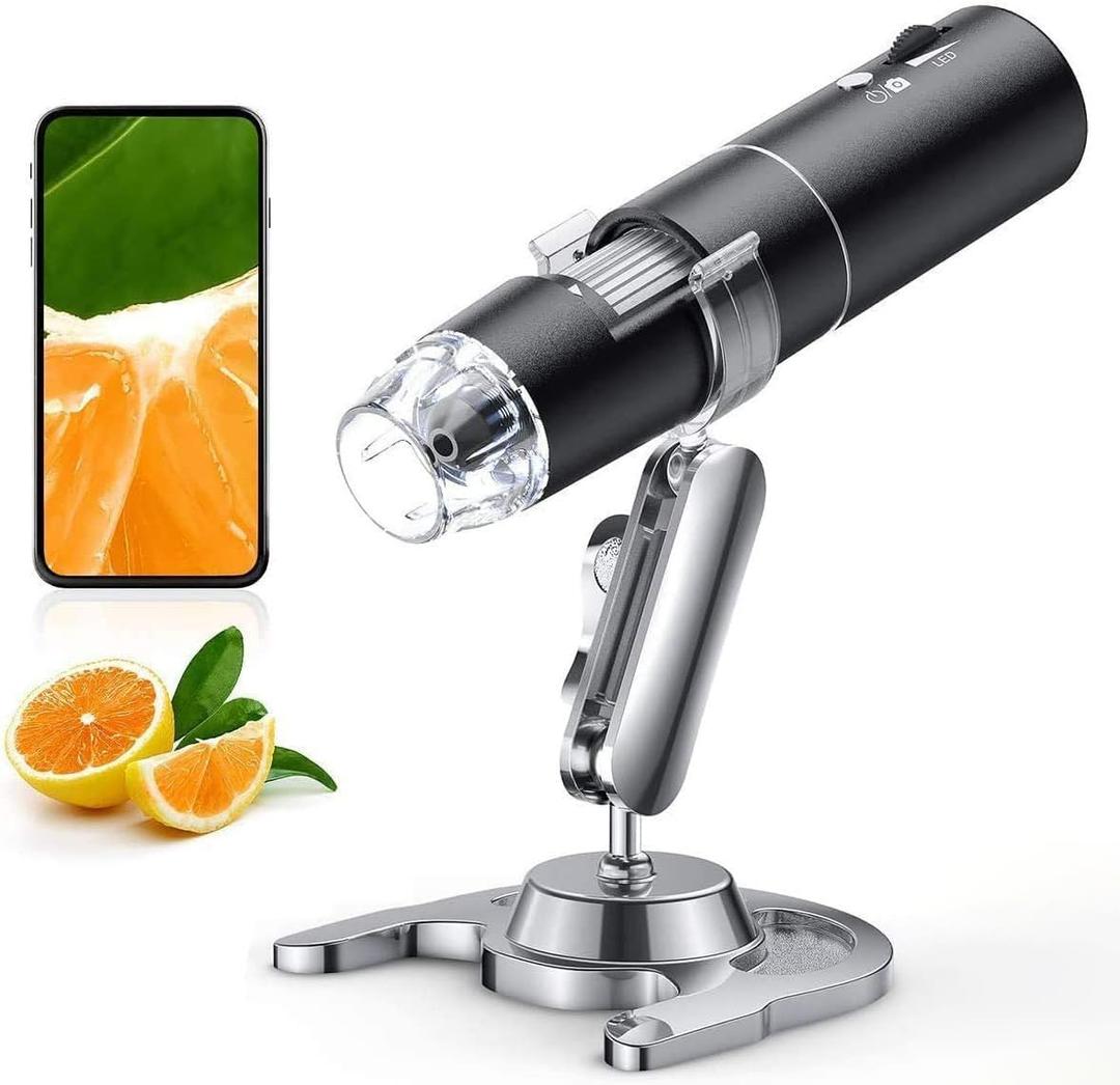 Wireless Digital Microscope, Skybasic 50X-1000X Magnification WiFi Portable Handheld Microscopes with Adjustable Stand HD USB Microscope Camera Compatible with iPhone Android iPad Windows Mac Computer (Black)