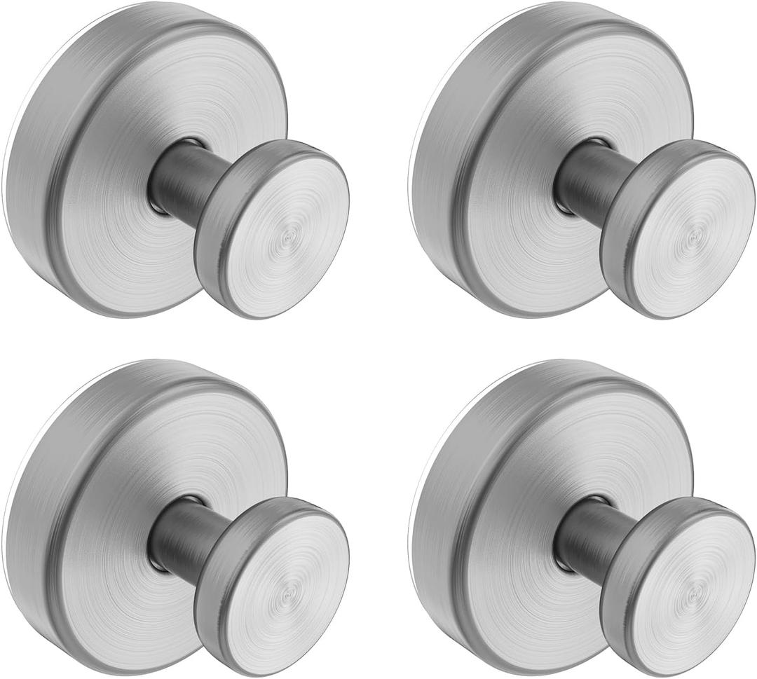 Bntuk Suction Cup Hooks for Shower, Removable Towel Hooks for Bathroom Window Glass Door Wall, Bath Robe Looafh Hook for Hanging - 4 Pack, Silver