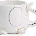 VOTUM Elephant Ceramic Coffee or Tea Mug - Animal Shaped Cup with Hand Printed Designs Saying And So the Adventure Begins - Cute Handmade Gift for Men or Women Elephant Lovers  18.6 Fluid Ounce