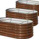 SnugNiture 3 Pcs 4x2x1.5ft Raised Garden Bed Outdoor, 17" Tall Galvanized Metal Planter Box, Oval Raised Garden Bed Kit for Planting Vegetables Plants Fruits, Brown