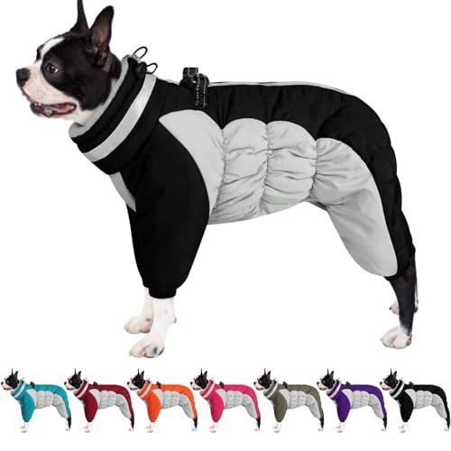 AOFITEE Small Dog Coat Warm Dog Jacket Winter, Windproof Dogs Winter Coat with Harness Built in, Reflective Turtleneck Dogs Puffer Jacket Snowsuit, Full Body Fleece Coats for Small Medium Large Pet