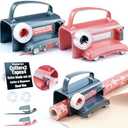 2 Pack Wheel Wrapping Paper Cutter Slider with Tape Dispenser, Gift Wrap Cutting Tool with 4 Tapes & 2 Replace Blades Kit for Christmas Gifts Wrapping