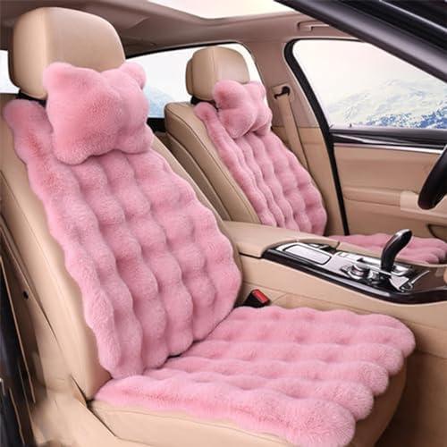 Luxury Thickened Plush Car Seat Cushion Set, Soft Fluffy Protector Warm Faux Rabbit Fur Non-Slip Front and Back Seat Covers (Pink,6pcs)