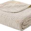 Yoofoss Muslin Blanket 100% Organic Cotton Throw Large 50" x 60" for Bed Couch Summer Gauze Blanket for Adults Lightweight and Breathable Apricot White
