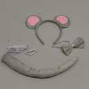 Mouse Costume Ears-Headband-Tail-Bow-Tie Accessories Set : Standing Up Grey and Pink Ears Headband and Tail, Bow Tie Mouse Halloween Accessories Set - for Adult Toddlers and Kids