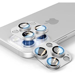 2 x for iPhone 14/15/16 Pro & Pro Max Camera Lens Protector [2 Pack], Tempered Glass with Metal Alloy Frame, for iphone 16 pro max lens protector, HD Clear Photography, White