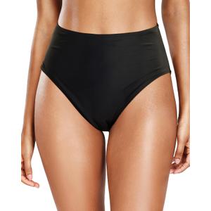 Tempt Me Womens High Cut High Waisted Bikini Bottoms Tummy Control Bathing Suit Bottoms Swim Bottom Swimsuit Bottom (XX-Large, Black)
