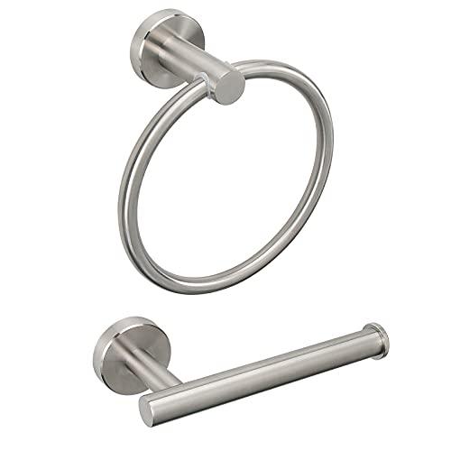 Siyzda Bathroom Hardware Set 2 Pieces Towel Ring and Toilet Paper Holder 304 Stainless Steel Hand Towel Holder and Towel Hanger Wall Mounted (Brushed Nickel)