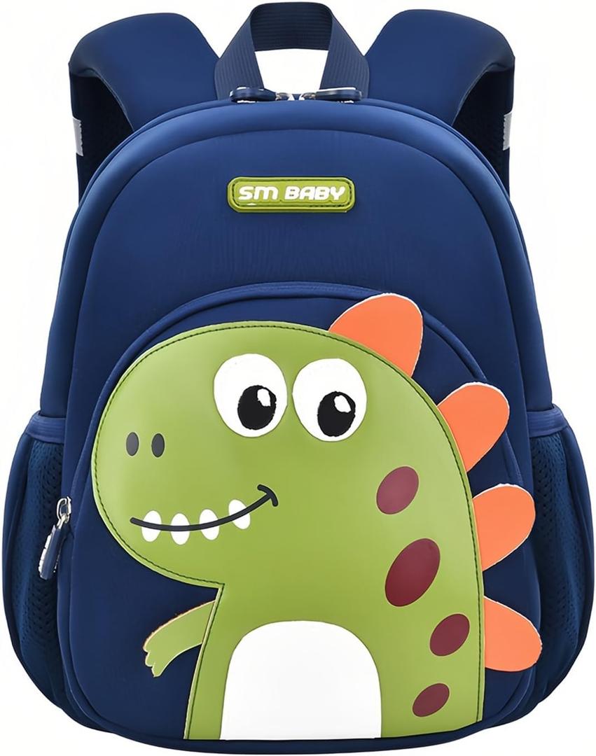 Dinosaur Anti-lost Kids Backpack for Kindergarten Preschool Boys with Safety Leash, Lightweight Boys Small Backpack Daycare Bag, A-Dark-blue+Green