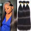 Human Hair Bundles 12 12 12 Inch Natural Color Straight Wave Bundles Human Hair Unprocessed 12A Soft Sewn In Hair with Double Weft for Black Women