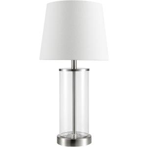 Globe Electric 67155 Maya 21" Fillable Table Lamp, Clear Glass and Steel Base, White Fabric Shade