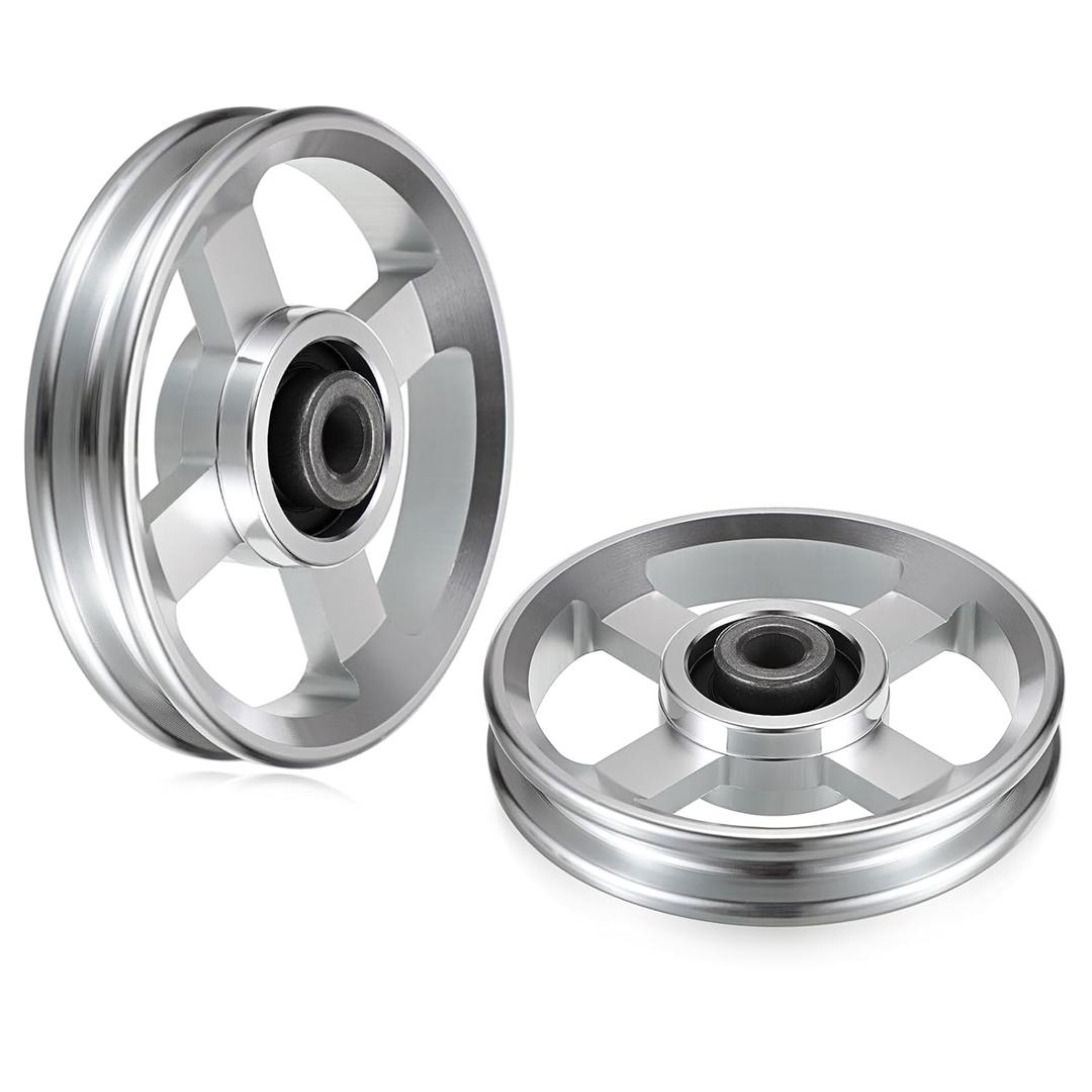OwnMy 2PCS 95mm Aluminium Alloy Pulley Wheels Pulley System for Home Gym Exercise Machines Sports Fitness Equipments, Universal Bearing Pulley Wheels for Cable Machines Garage Doors, Silver