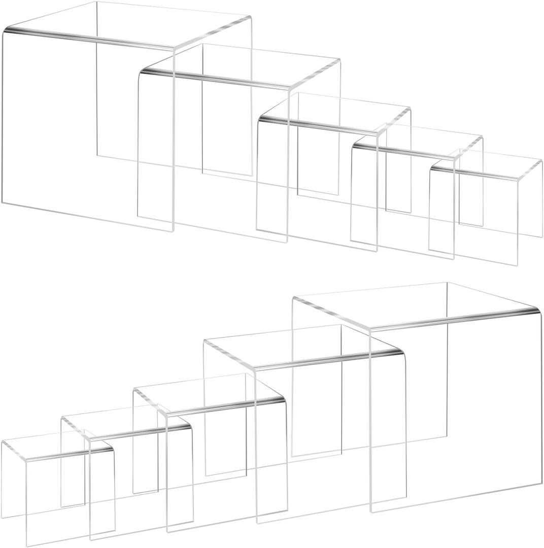 10 Pcs Acrylic Display Risers, 2 Sets Square Acrylic Risers Display Stands, 0.12" Thick Tall Risers for Displays, Clear Acrylic Riser for Candy Cupcake Dessert Jewelry Showcase Action Display (3"X4"X5"X6"X7")