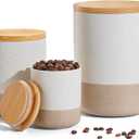 Yangbaga Canister Sets for Kitchen Counter, 80/40/20 OZ Large Ceramic Food Storage Jars with Airtight Wood Lids, Large Kitchen Canisters for Coffee, Sugar, Tea, Flour, Spice