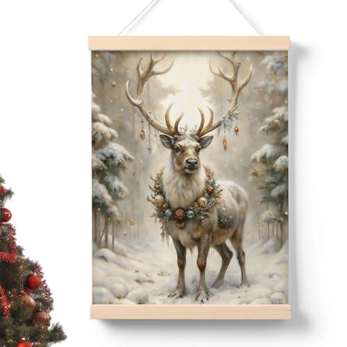 PaJiaNi Vintage Christmas Reindeer Wall Art,Farmhouse Winter Xmas Wall Decor,Winter Christmas Holiday Decoration Posters for Farmhouse Home Bedroom Living Room Wall Decor,12x16 Inch