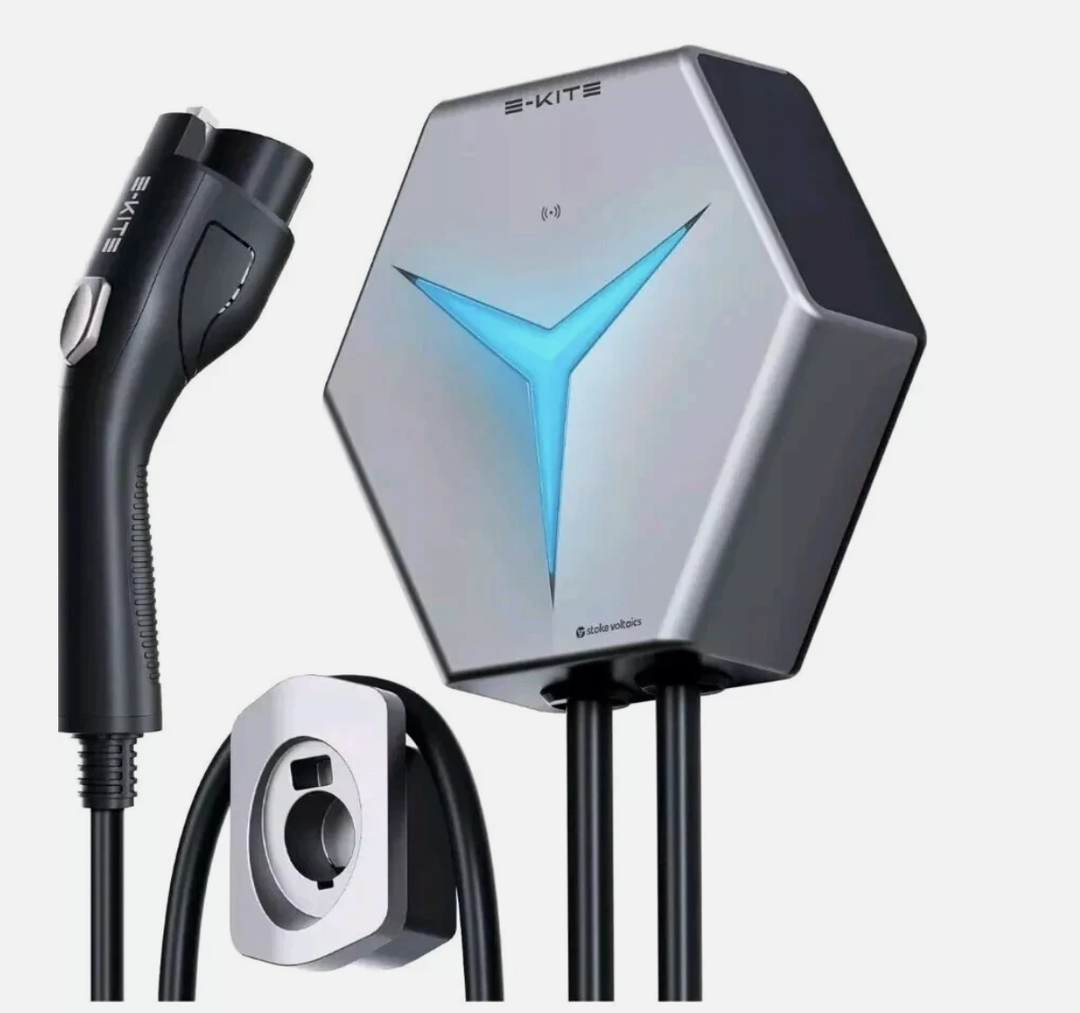 STOKE VOLTAICS Level 2 EV Charger, 32 Amp 240V Electric Vehicle Charging Stations, IP66 Water-Proof Station, E-Kite 26-Foot Cable for Indoor/Outdoor USE (NEMA 14-50 Plug) 32Amp-Silver