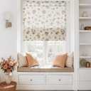 StangH Cordless Linen Floral Roman Shades, Magnetic Easy Handle Window Blind with Privacy Vintage Cottage Oak Yellow Rose Printed Blind for Home Office Nursery, W 32 x L 64, 1 Panel