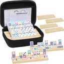 Mexican Train Dominoes Set with 8 Wooden Trays/Racks, Double 12 Dominos Travel Set with 8 Domino Tiles Holders, 91 Tiles Double 12 Colored Dominoes Game Set with Portable Case for Families Kids