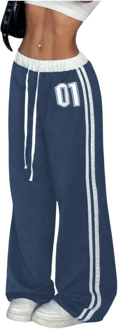 SOLY HUX Women's Baggy Sweatpants Wide Leg Ed Hardy Sweatpant Y2k Drawstring Pants Streetwear (Large)