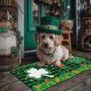 St. Patricks Day Rug Welcome Door mat 17x29 inch, Green Clover Lucky Door Mat for Front Door, Non-Slip Low Profile Indoor Outdoor Entryway Mat, Holiday Seasonal Home Decor