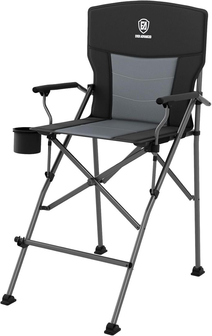 EVER ADVANCED Tall Camping Directors Chair with Cup Holder 31", Bar Height Folding Chair for Camping, Sports with Carry Bag, Mesh Pockets and Footrest, Heavy Duty 300 lbs, Black