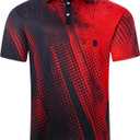 Seadodo Golf Shirts for Men Short Sleeve Dry Fit Moisture Wicking Performance Print Polo Shirt for Tennis Hiking Camping (3X-Large, Black Red)