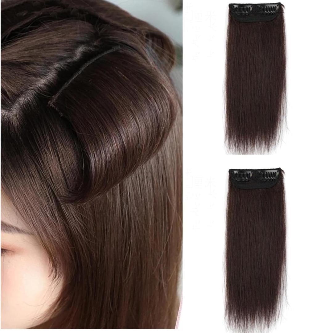 Dark Brown Medium Size Hair Toppers for Women, 2Pcs Seamless Clip-in Volume Pad, Fluffy Synthetic Pieces for Thin Hair & Loss (12INCH/30CM, Dark Brown)